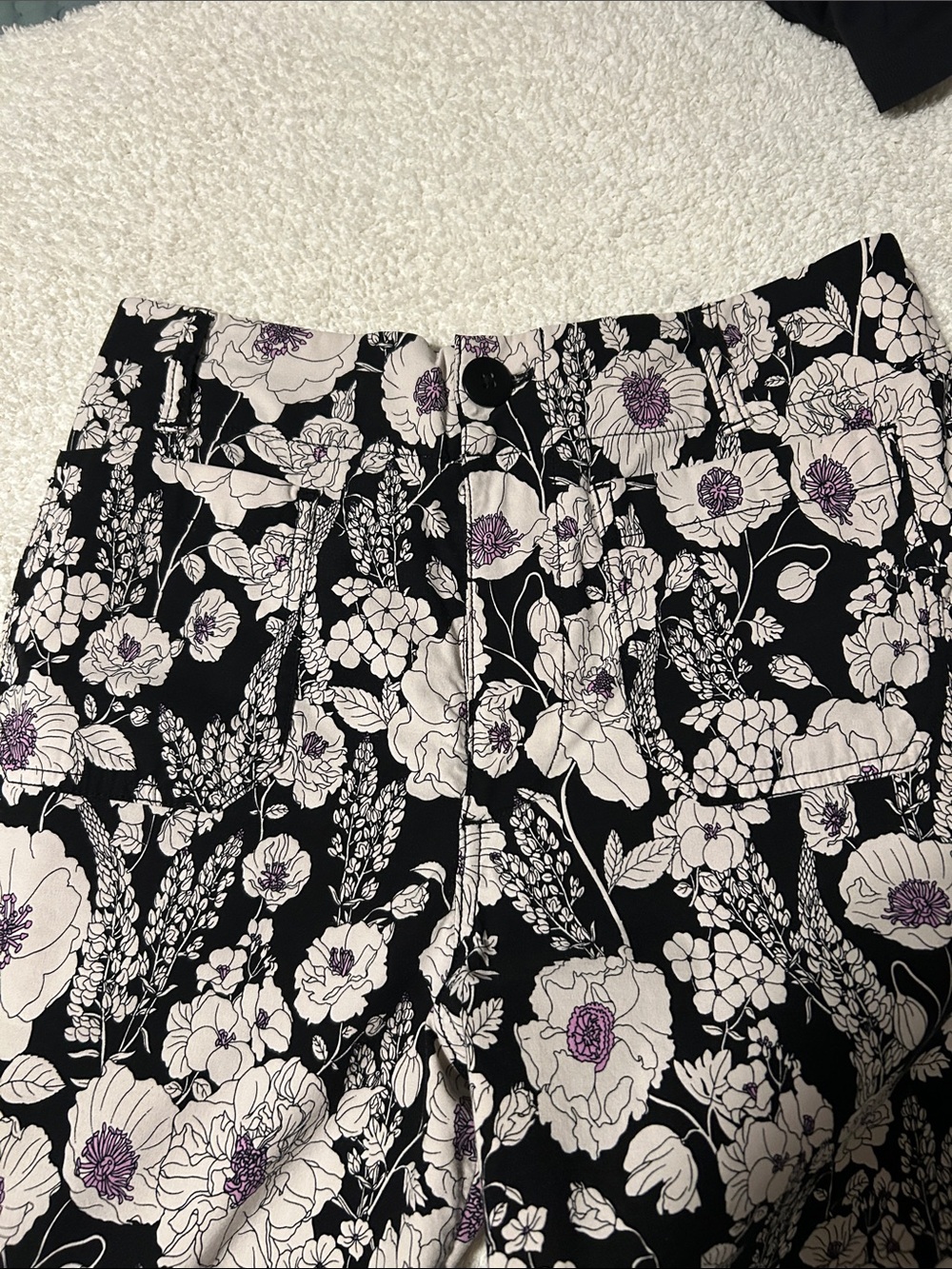 Maeve Collette Floral Wide-Leg Women’s Pants - Black/White with lavender Accents - Picture 2 of 5